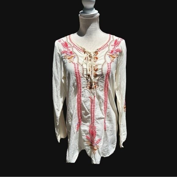 🌻Johnny Was BIYA Embroidered Bohemian Lightweight Peasant Blouse Size Small. - Picture 2 of 12